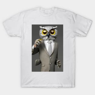 Cute Little Big Eyed Buissness Suit Wearing Owl Emoji T-Shirt